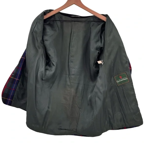 Vintage Women's Blazer Scotch House Wool Cashmere Holiday Plaid Velvet Trim | L - Picture 5 of 12